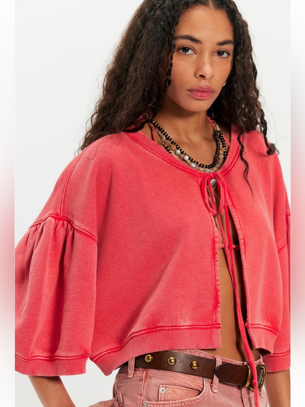 We the free free people cape me cozy cardi  cayenne sweatshirt knit top NWT